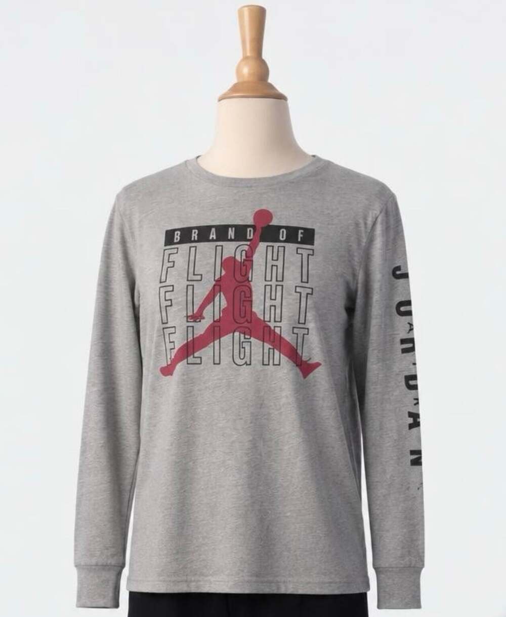 Nike Jordan Brand of Flight Long Sleeve Shirt Youth XL Gray Red Black Basketball
